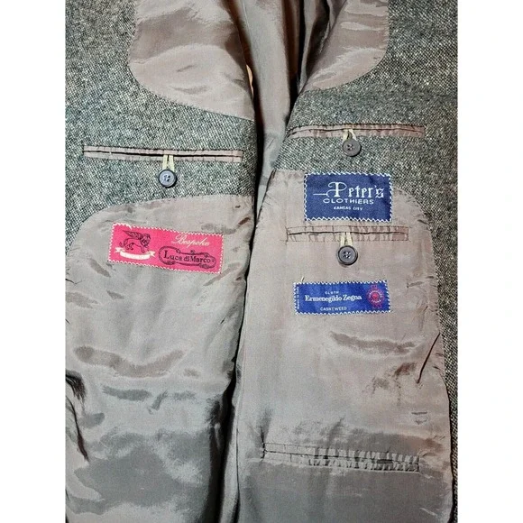 Bespoke Luca diMarco Tweed Olive Green Cashmere Blazer Cloth Ermengildo Zenga 46 - Picture 9 of 14